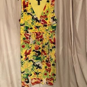 Lane Bryant, 18/20, Yellow floral sleeveless dress faux wrap